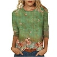 thumbnail image 2 of Hauts de Sortie Mode pour Femmes T-shirt Imprimé Ample Manches 3/4 Blouse Col Rond Hauts Décontractés Blouses d'Été en Liquidation, 2 of 5