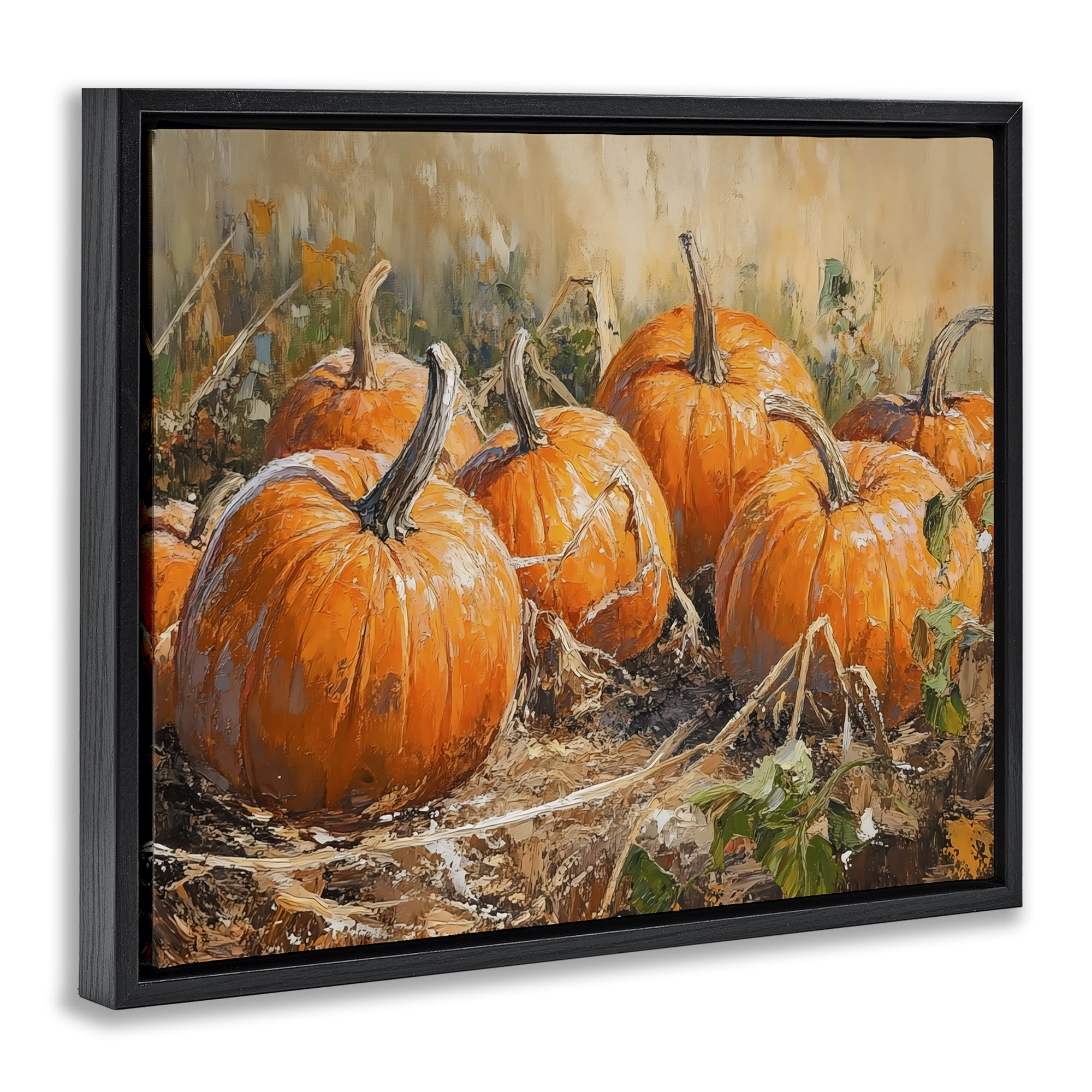 Stupell Industries Pumpkin Patch Autumn Harvest Scene Black Framed Floater Canvas Wall Art, design by Nini Art