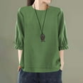 thumbnail image 2 of Yubnlvae Haut Vert pour Femme, Coupe Ample, Col Rond, Grande Taille, Manches Cinq Points, m, 2 of 4