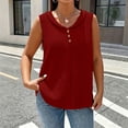 thumbnail image 2 of Gsakboxl Womens Summer Outfits Women's Bubble Wrinkled Textured Fabric V Neck Tank Top Button Decor Loose Sleeveless Casual Vest 5XL, 2 of 4