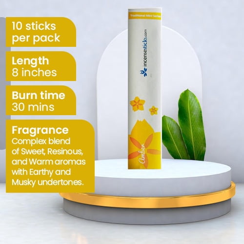 Amber Incense 8" 10 Sticks Pack: 10 Packs