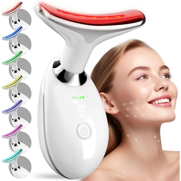 Red Light Therapy Massager for Face and Neck, 7-Color LED Neck & Face Rejuvenator, Multifunctional Facial Skincare Tools with Vibration