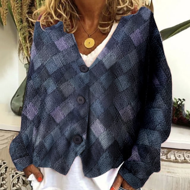 IMENGL cardigan Décontracté à Carreaux pour Femmes, Bleu TG, Taille M-3TG