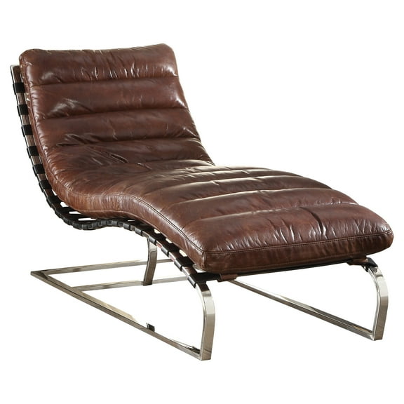 ACME Qortini Tufted Armless Chaise in Vintage Dark Brown and Silver