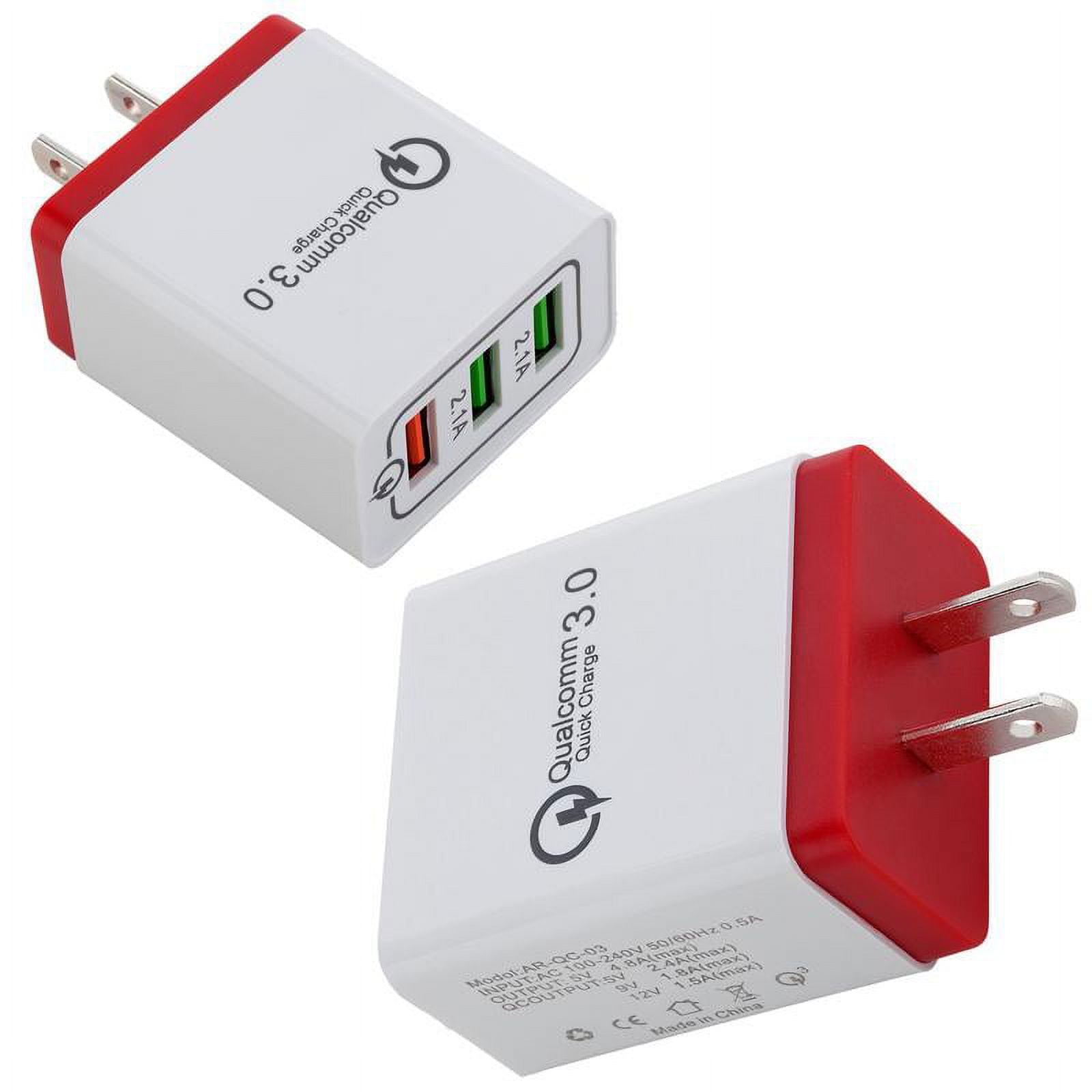 3-Port Quick Charge USB Wall Charger, FREEDOMTECH QC 3.0 USB Wall Charger Fast Qualcomm for iPhone X 8 Plus Samsung Galaxy Note 8, S8, S8 Plus, S7 S6 Edge+, Note 5/4/3, LG G5, G6 V20 Nexus 6, HTC 10