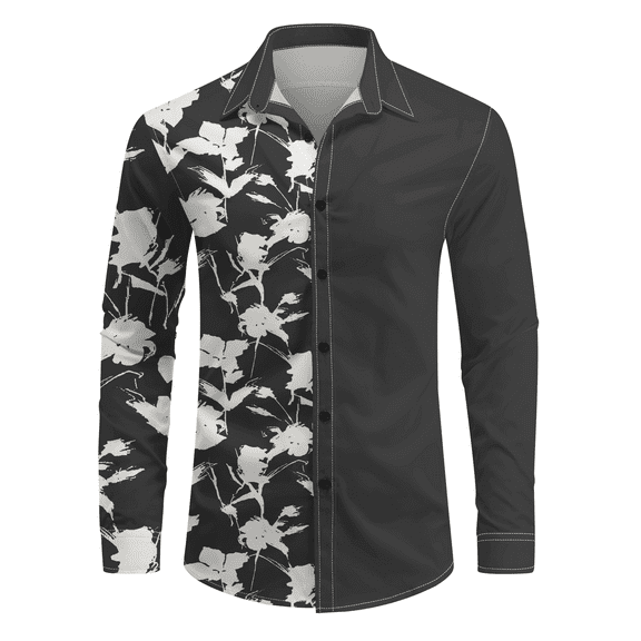 Cloudstyle Men's Casual Printed Turn Down Collar Long Sleeve Shirt - Lightweight, Anti-Pilling & Wrinkle-Resistant