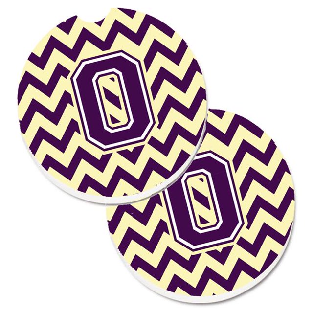 Letter O Chevron Purple & Gold Set of 2 Cup Holder Car Coaster