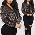 thumbnail image 4 of Women Sequin Baseball Jacket Zip Coat Stage Show Dance Outwear Long Sleeve, 4 of 11