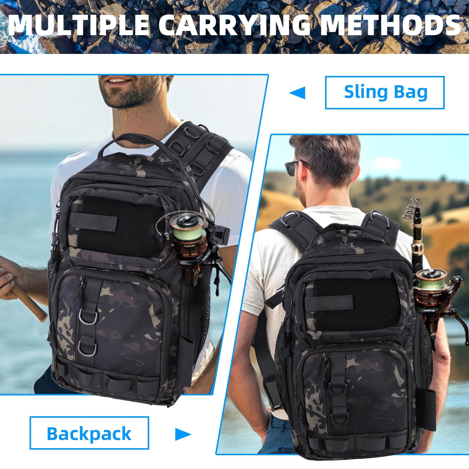 103pcs Fishing Tackle Bag  Gear For Men Adults Camouflage Backpack With Rod Holder Box Waterproof Sling Storage Bags & Wraps Camping Hiking