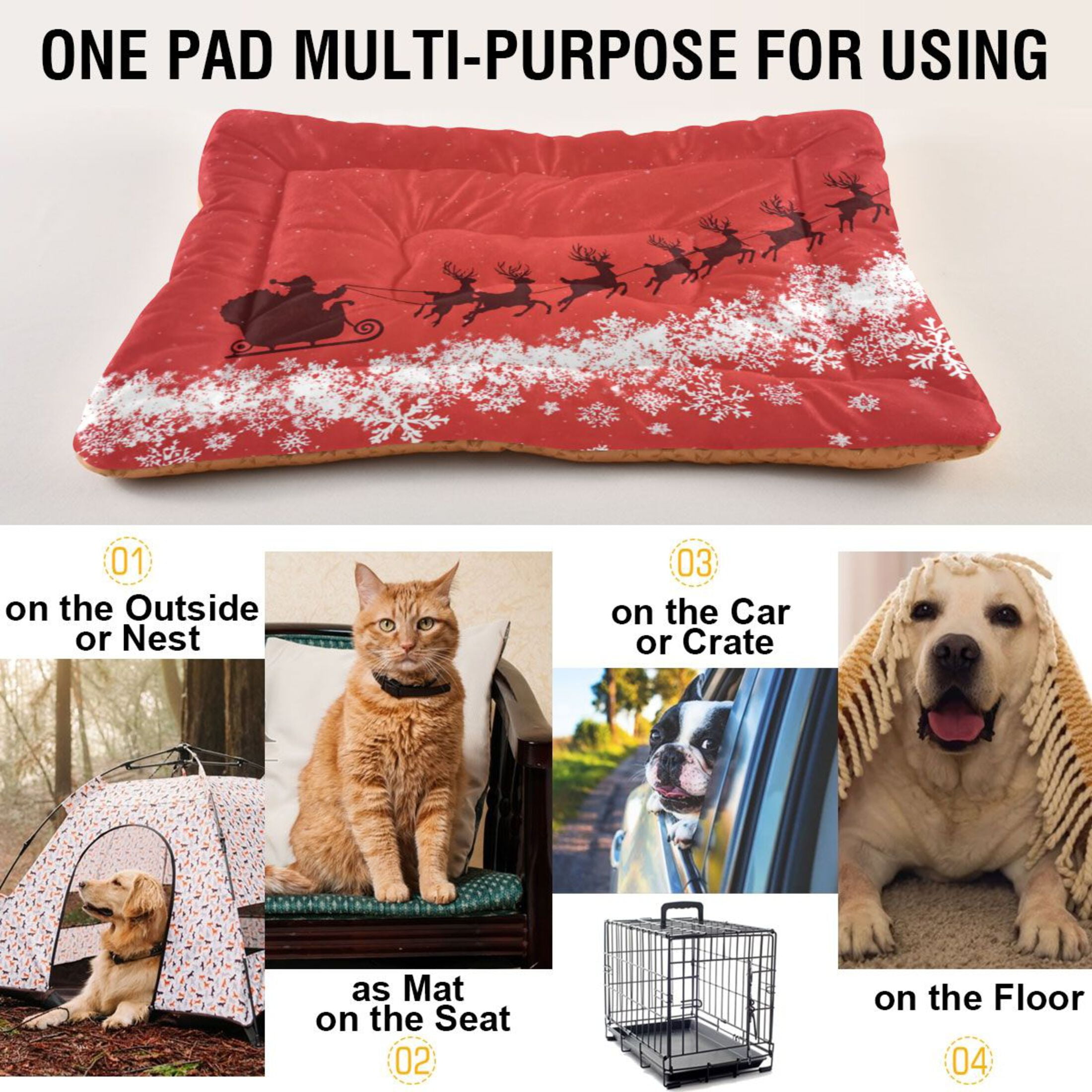 Cozy Mat Pet Bed Indoor Outdoor Warm Soft For Cat Dog Puppy(S/M) Santa Claus in His Sleigh