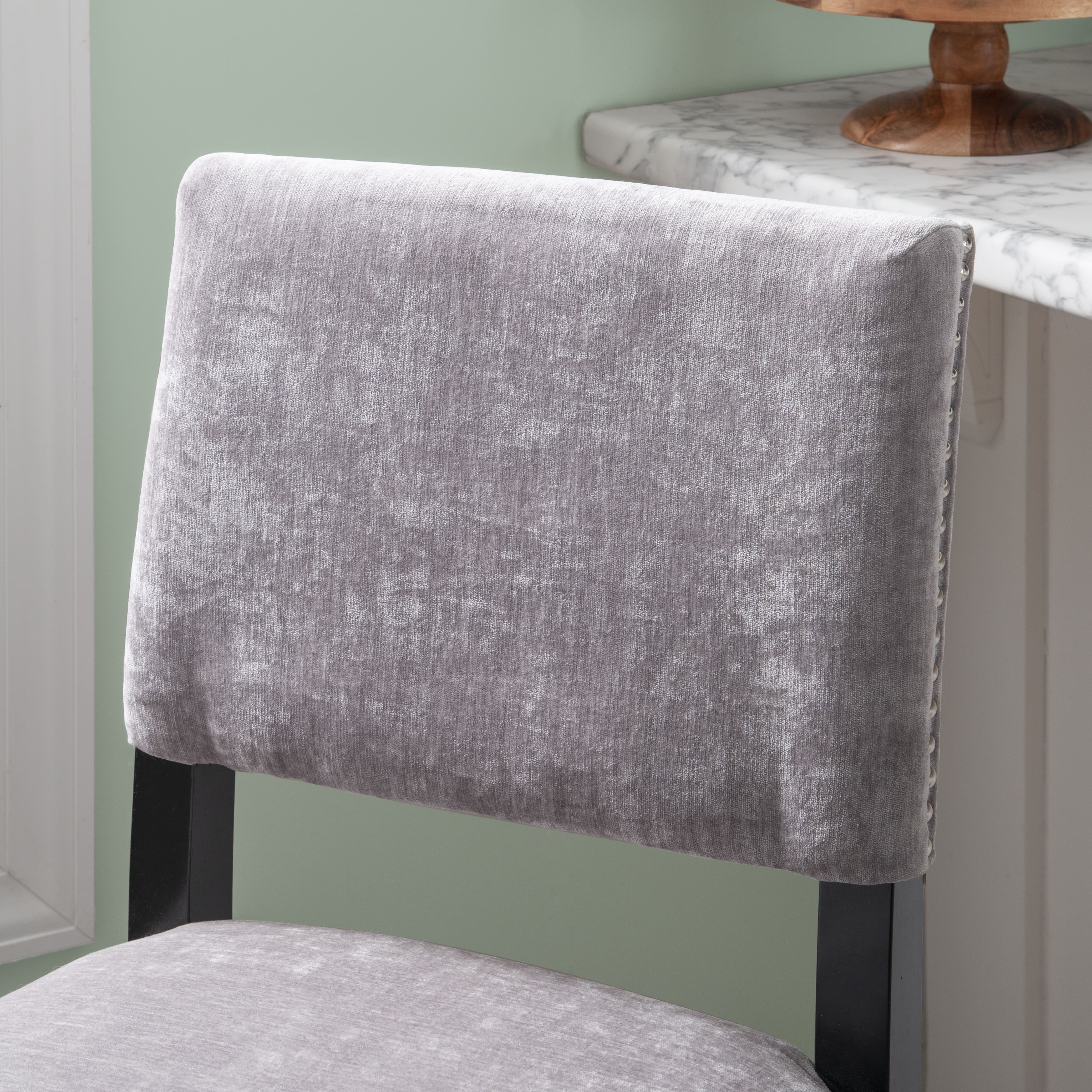 Linon Armond Upholstered Bar Stool, 30" Seat Height, Black Finish with Washed Velvet Dark Gray Fabric