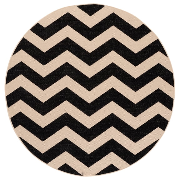 Safavieh Courtyard Ayden Chevron Indoor/Outdoor Area Rug, Black/Beige, 4' x 4' Round