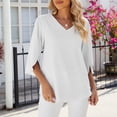 thumbnail image 2 of Tiqkatyck Women Summer Tops, Women's Fashion Short Sleeve Solid Color V Neck Loose Chiffon T Shirt, Summer Tops for Women, Shirts for Women White XL, 2 of 4
