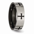 thumbnail image 4 of Grey Titanium Ring Band Wedding 7mm Cross Black IP-plated Brushed & Polished, 4 of 6