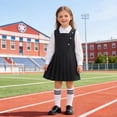 thumbnail image 2 of Likimi Children Girls Outfit Set Long Sleeve Solid Color Lapel Tops With Pleated Skirts Fashionable Clothes Set Size 3-4 Years, 2 of 7
