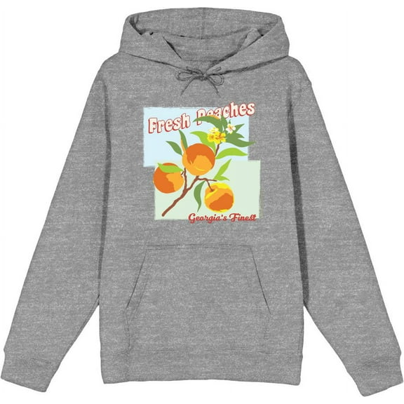 Natural World Fresh Peaches Georgia's Finest Adult Heather Gray Long Sleeve Hoodie-Small