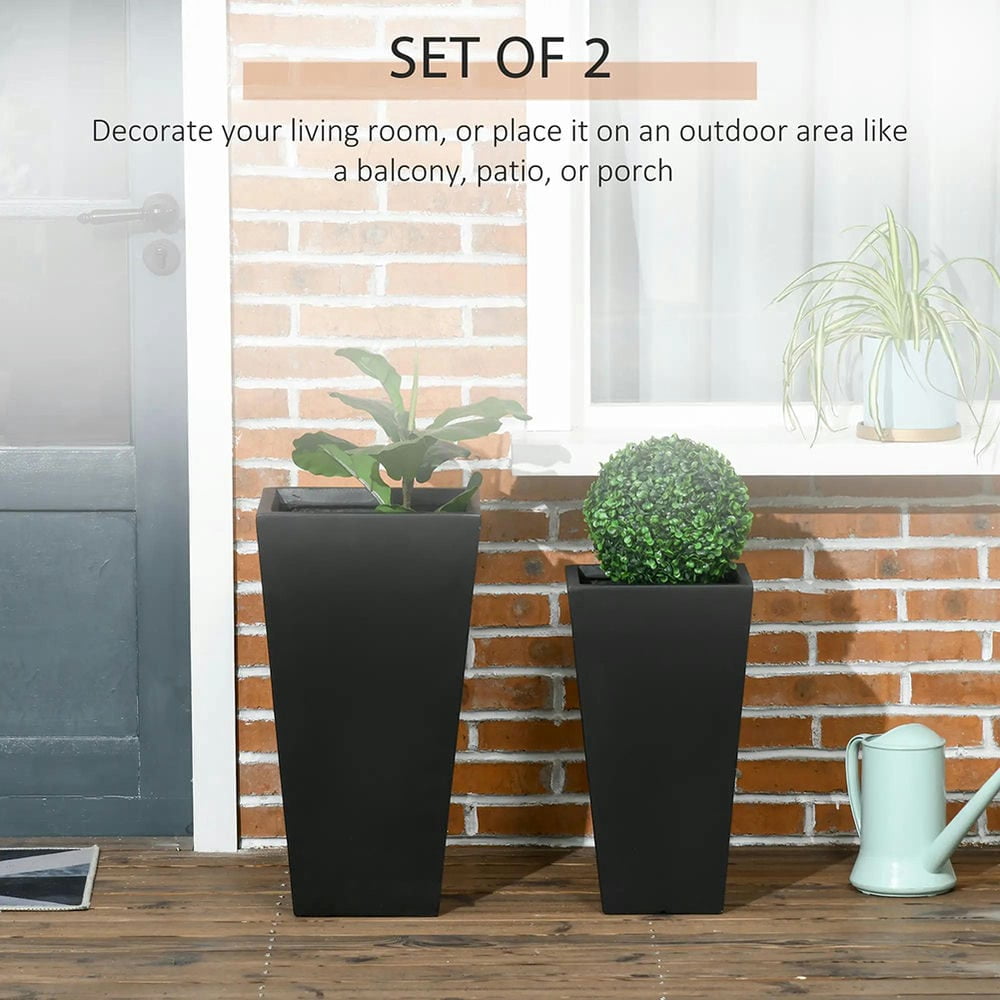 Spaco 22in & 18in 2-Pack Outdoor Planter Set, Flower Pots with Drainage Holes, Durable & Stackable Plant Pot, for Porch, Entryway, Patio, Yard, Garden, Black