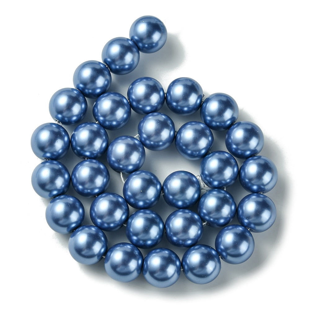 Eco-Friendly Glass Pearl Beads Strands Grade A Round Dyed Cotton Cord Threaded Cornflower Blue 14mm Hole: 1.2~1.5mm about 30pcs/strand 15.7 inch