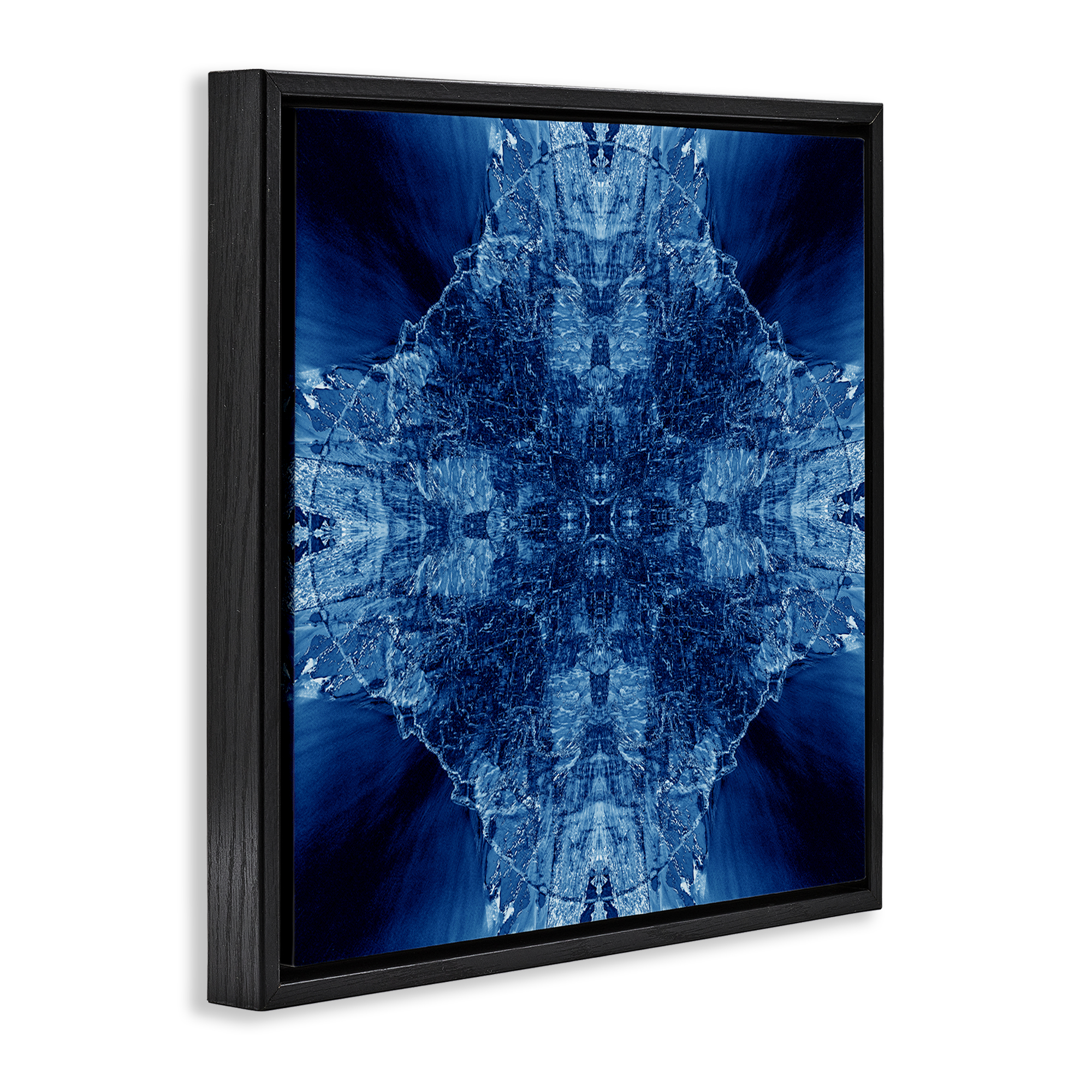 Stupell Industries Blue Balanced Tie Dye Abstract Painting Black Floater Framed Canvas Art Print Wall Art, 25 x 25