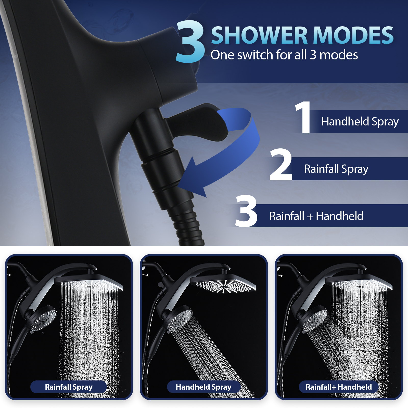 INAVAMZ 12" Rain Shower Head & Handheld Combo, Black photo 3