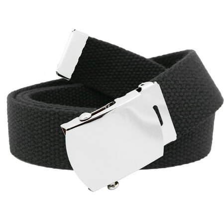 Men's Classic Silver Slider Military Belt Buckle with Canvas Web Belt Small Black