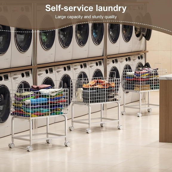 Laundry Hamper Cart,80L Laundry Hamper Trolley with Pull Handle,White High Laundry Basket Cart for Laundry Room,Bathroom,Bedroom-White（23.6 * 15.75 * 28inch）
