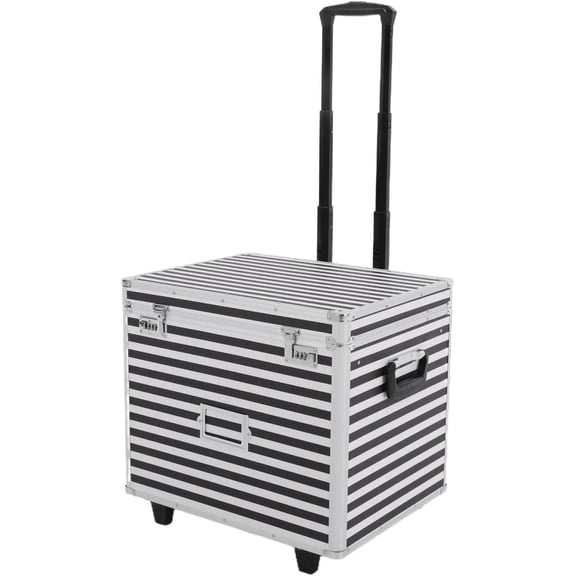 Lockable Mobile Rolling File Box with Pull Handle Portable Rolling Case File Cabinet Organizer Fireproof Document Box for Hanging Letter/Legal Folders (Black Silver)