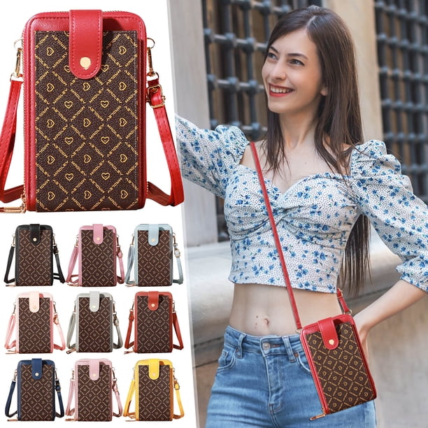 Bolso cruzado con pantalla táctil - Mini cartera de cuero para móvil con ranuras para tarjetas de crédito y ventana transparente
