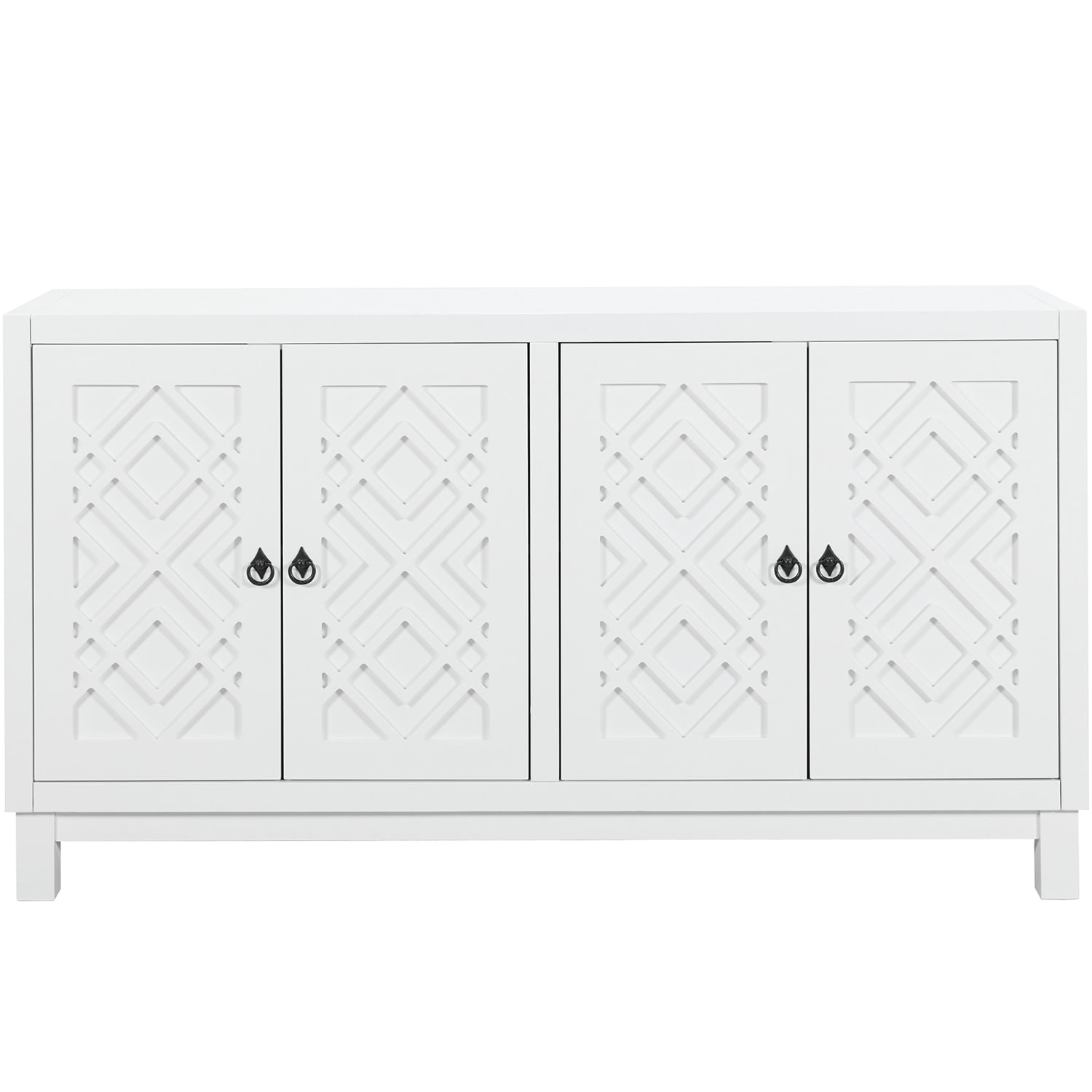 Kadyn Storage Sideboard Buffet Cabinet, 4 Door Sideboard with Pull Ring Handles, Kitchen Storage Cabinet for Living Room, White Kadyn Storage Sideboard Buffet Cabinet, 4 Door Sideboard with Pull Ring Handles, Kitchen Storage Cabinet for Living Room, White