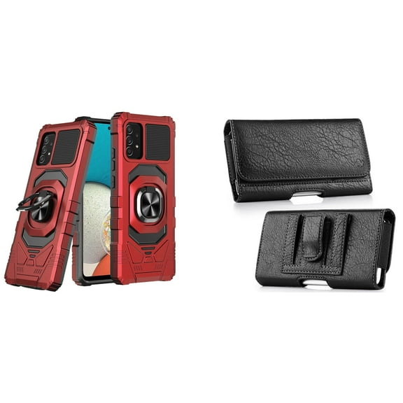 Case with Belt Holster Bundle for Samsung Galaxy A53 5G: Heavy Duty Shield Cover (Red) and Coin Card Wallet Phone Pouch