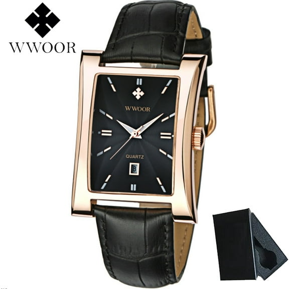 Square Watches for Men Leather Mens Square Watch with Date Original Waterproof Analog Quartz Fashion Business Casual Wristwatch