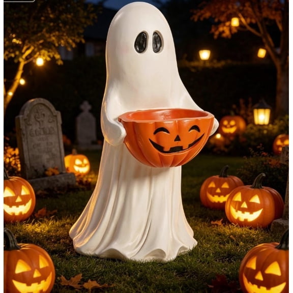 Cute Halloween Pumpkin, Spooky Scary Resin Halloween Decor Indoor, Horror Scary Funny Ghost Face Figure for Desk, Shelf, Tabletop, Mantel