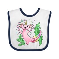 Inktastic Axolotl Unicorn with Rainbow Tail, Bubbles and Seaweed. Boys or Girls Baby Bib