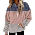 thumbnail image 2 of Women Color Block Hoodies Pullover Casual Thin Sweatshirts with Pockets Loose Fit Long Sleeve Drawstring Design Hoody Sweatshirt Pink XL, 2 of 5