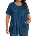 thumbnail image 1 of Plebaso Hauts pour Femmes Grande Taille Manches Courtes Blouses Plissées Décontractées Col Rond Été Tuniques Amples, 1 of 6