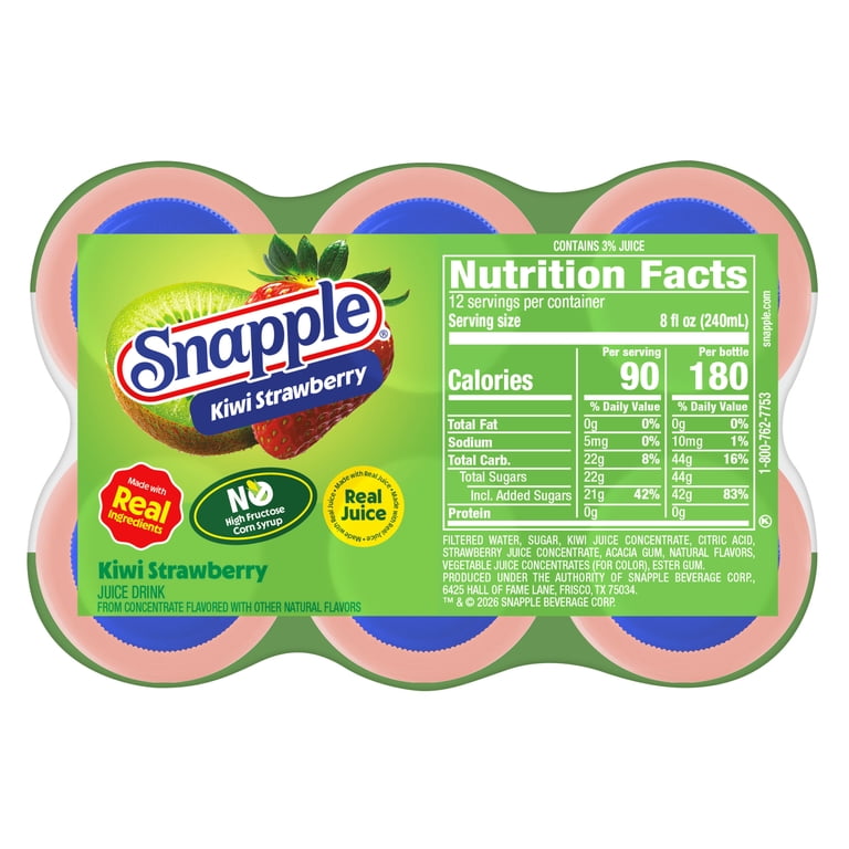 2 pack) Snapple Kiwi Strawberry Juice Drink, 16 fl oz, 6 Count