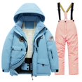 thumbnail image 2 of Coerni Childs Thick Fleece Snowsuit Sets Long Sleeve Windproof Warm Hooded Outerwear with Ski Bib Pants 2Pcs Outfits, 2 of 6