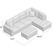 Ponliving Furniture 3 PCS Sectional Sofa Set, L-Shaped Sectional Couch 103 W for Living Room, with Storage Ottoman and Matching Pillows (Right Hand Facing, Midnight Blue)