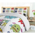 thumbnail image 5 of 90s Duvet Cover Sets, Pixel Robot Emoticons Game over Sign Inspired by 90's Computer Games Fun Artprint, Bedding Set 2 Duvet Covers & 4 Pillowcases, 2 Pack Queen Size, Yellow Red, by Ambesonne, 5 of 7