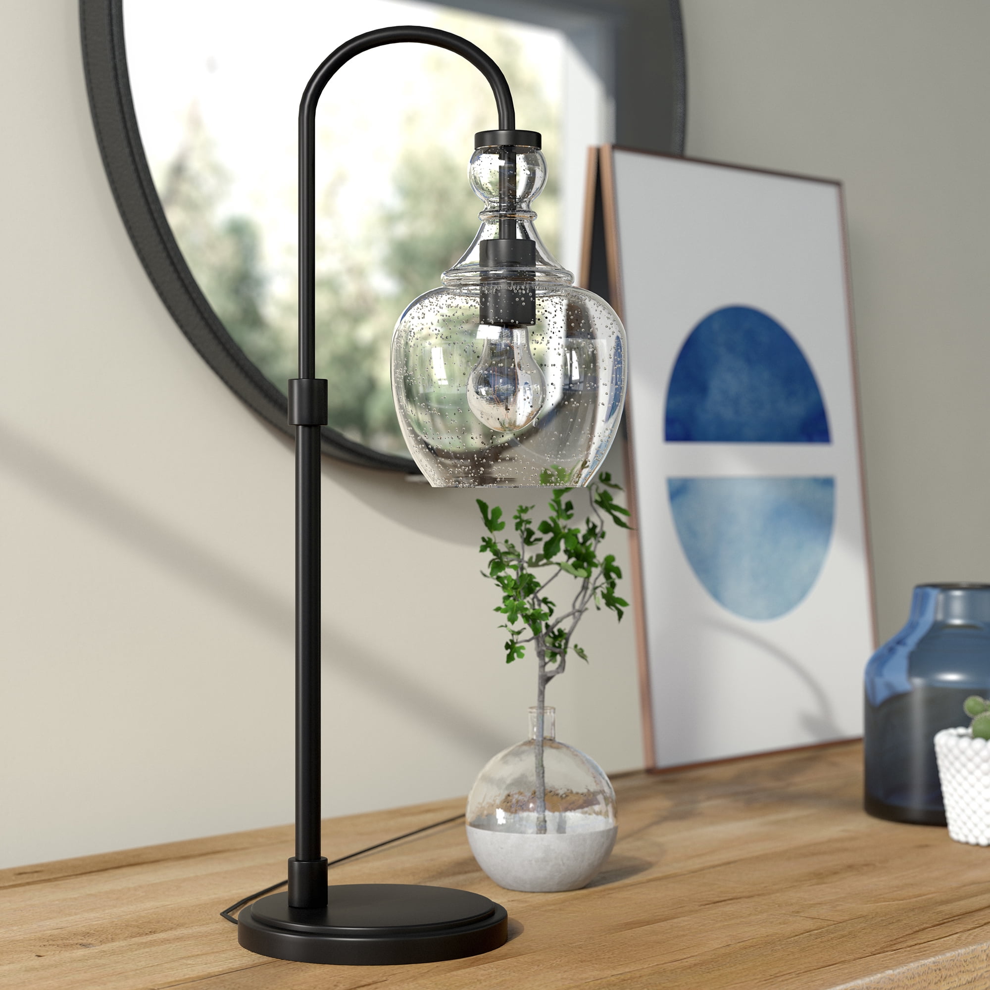 Evelyn&Zoe Verona 27" Arc Table Lamp with Glass Shade