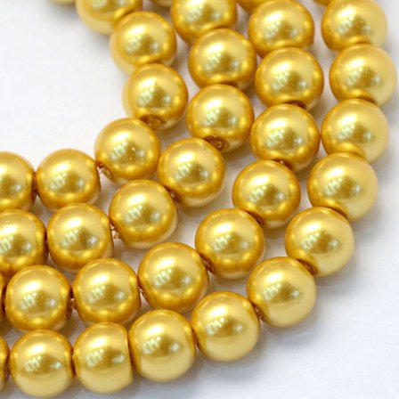 Baking Painted Glass Pearl Bead Strands Pearlized Round Gold 3~4mm Hole: 0.5mm about 195pcs/strand 23.6 inch