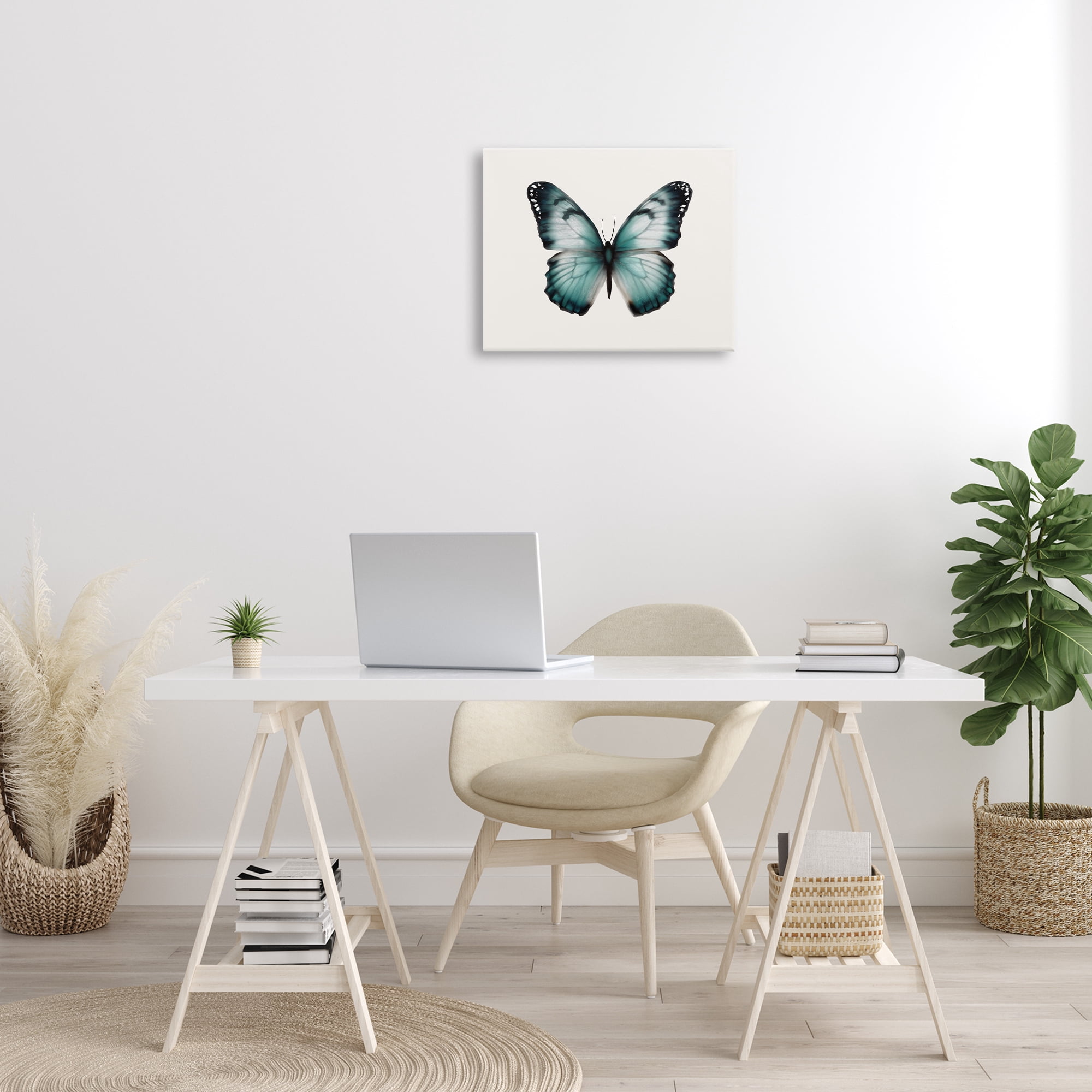 Stupell Industries Teal Symmetrical Butterfly Animals Painting Wrapped Canvas Art Print Wall Art, 20 x 16