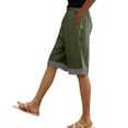 thumbnail image 5 of VBVC Women's Cotton Linen Striped Cuffs Capri Pants with , Wide Leg Summer Trousers For Women , Ladies' Casual Knee Length Shorts with Pockets, S-3XL, 5 of 6