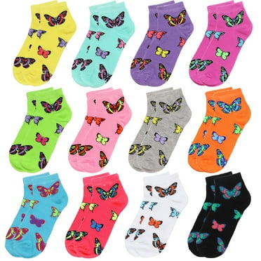 Women Novelty Ankle Socks 12 Pack Assorted Colors Butterfly Pattern