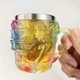 thumbnail image 5 of Taza de café con forma de libro pintado en 3D, de resina y acero inoxidable, con asa ergonómica y base resistente a derrames., 5 of 8