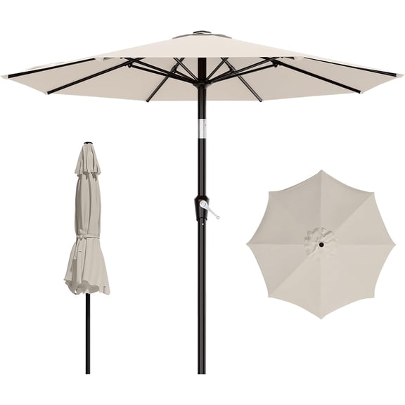 9 Ft Outdoor Patio Umbrella with Tilt and Crank Cream White
