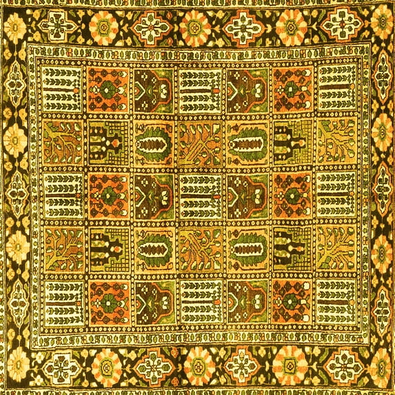 Ahgly Company Machine Washable Indoor Square Persian Yellow Traditional Area Rugs, 5' Square