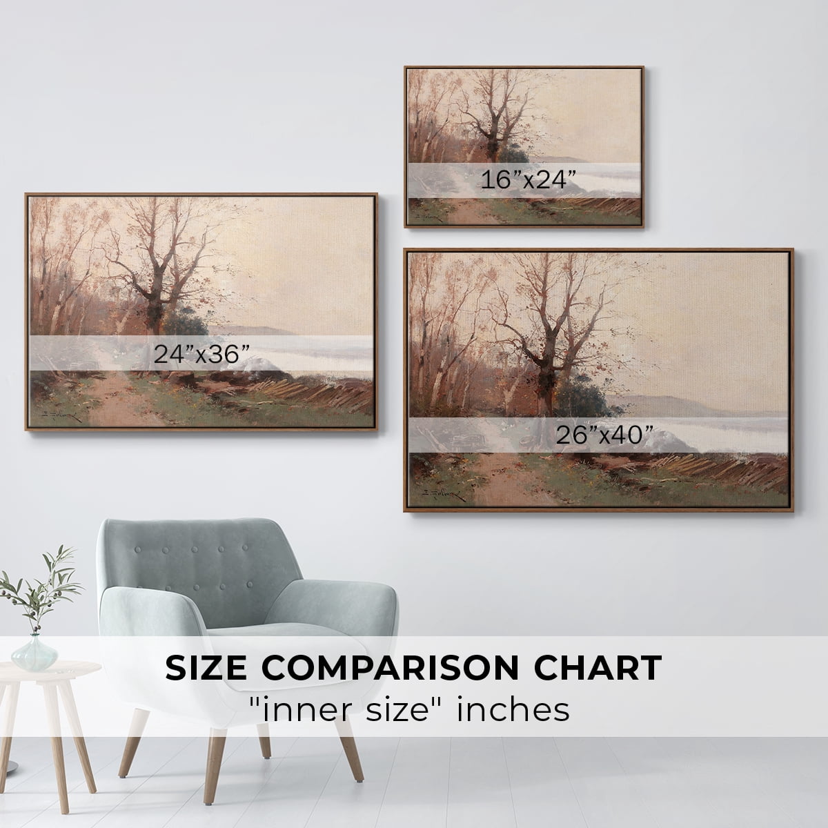 Vintage Landscape-CCCLVIII By Wexford Home Framed in Walnut Wood Gallery Wrapped Canvas 27 in. x 41 in.