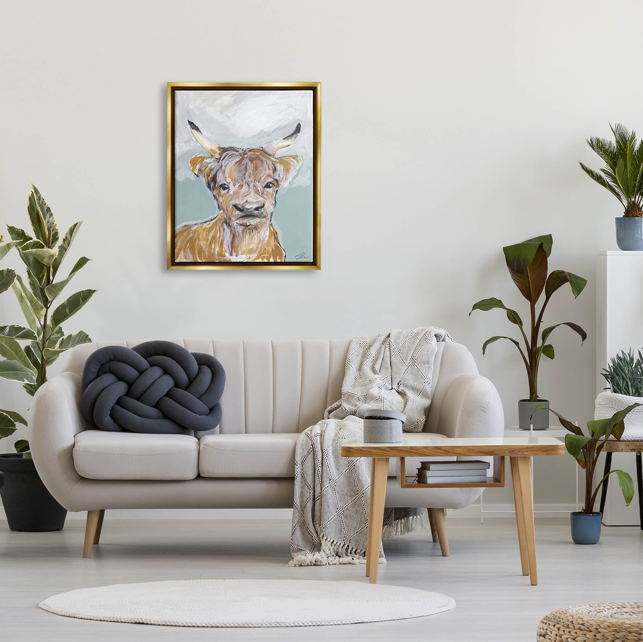 Stupell Industries Rural Farm Cattle Brushed Painting Painting Metallic Gold Floating Framed Canvas Print Wall Art, Design by Jessica Mingo