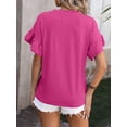 thumbnail image 7 of Spring And Summer New Solid Color Round Neck Lotus Leaf Sleeve Short-sleeved T-shirt Tops For Women, 7 of 7